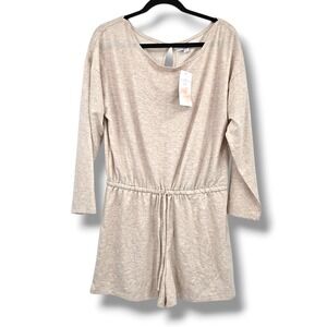 New Directions Studio Beige Heather Jersey Knit Drawstring Waist Romper Jumpsuit